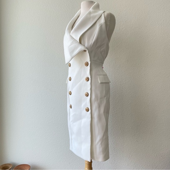 ELLIATT White Blazer Double Breast Mini Dress Halter Neck Backless Dress Size L - Picture 2 of 8